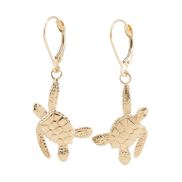 Sea Turtle Earrings, 14k Gold Sea Turtle Earrings, 14k Gold