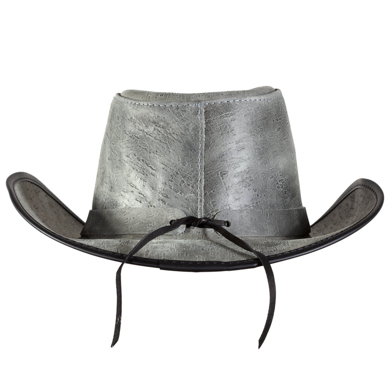 Cyclone Hat in Asphalt, a leather cowboy hat made in USA by American Hat Makers. Back view.