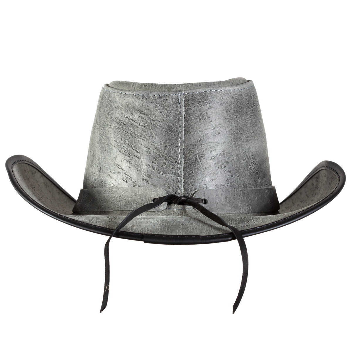 Cyclone Hat in Asphalt, a leather cowboy hat made in USA by American Hat Makers. Back view.