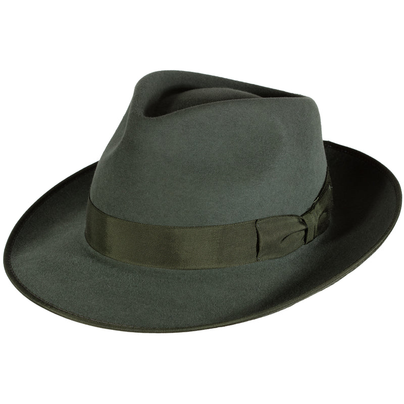 Stylemaster Hat in Bluegrass. A pre-creased fedora, 100% rabbit fur felt. Handcrafted in Australia by Akubra.