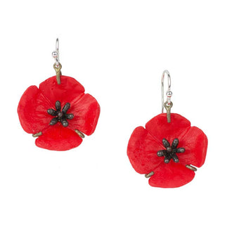 Red Poppy Earrings, Fishhook