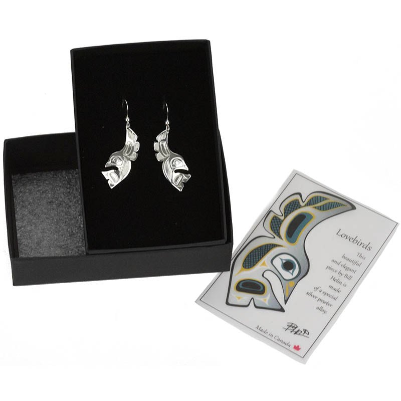 Lovebirds Earrings, Pewter and Silver