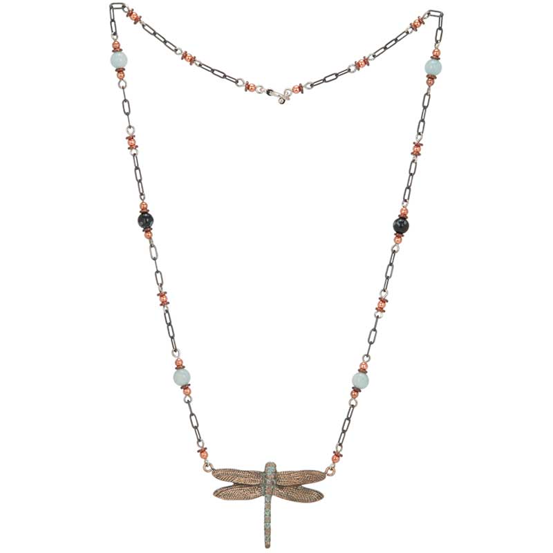 Bronze Dragonfly 6 Beaded Necklace