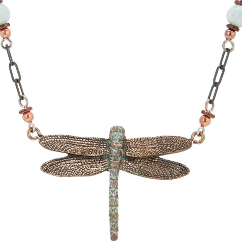 Bronze Dragonfly 6 Beaded Necklace