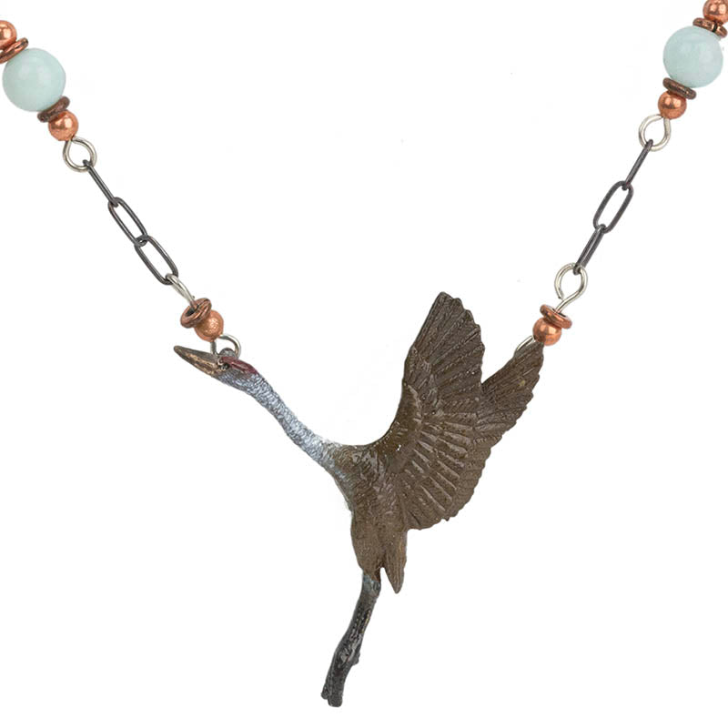 Sandhill Crane Rising 6 Beaded Necklace
