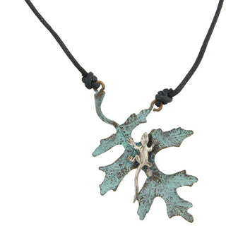 Oak Leaf With Silver Lizard Pendant with cord