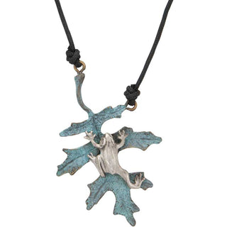 Oak Leaf With Silver Frog Pendant with cord
