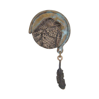 Raven with Feather Bas Relief Pin