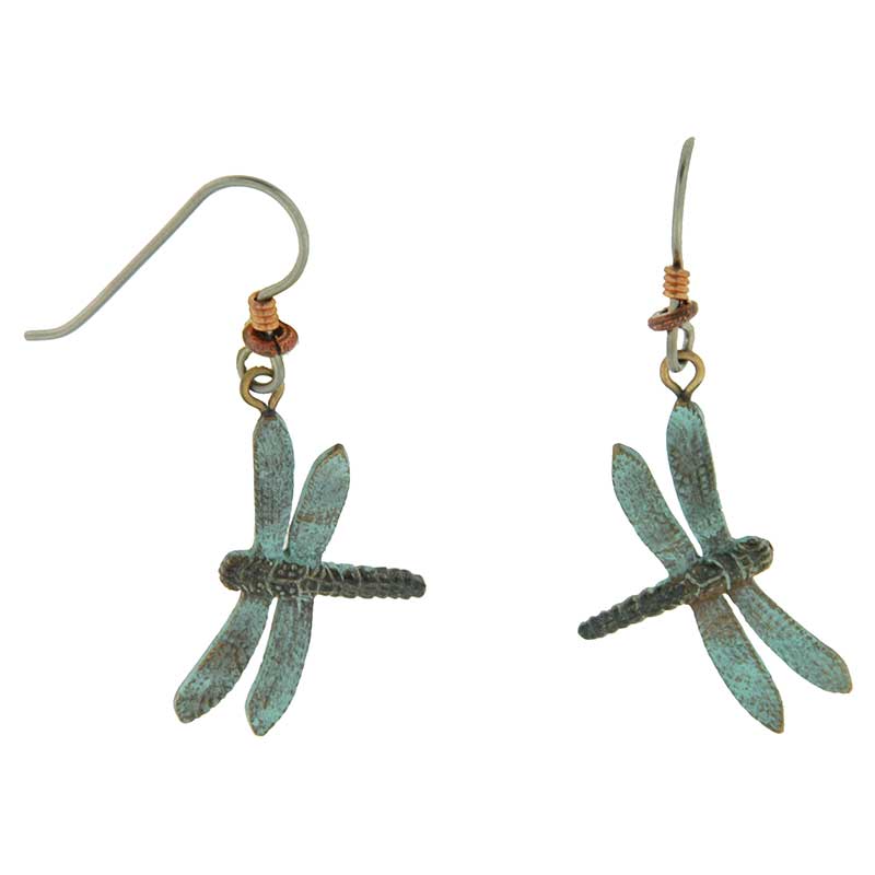 Green Dragonfly Earrings, Fishhook