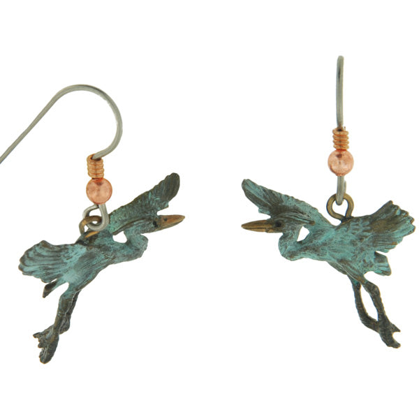 Gliding Heron Earrings, Fishhook