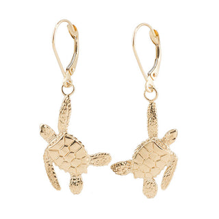 Sea Turtle Earrings, 14k Gold