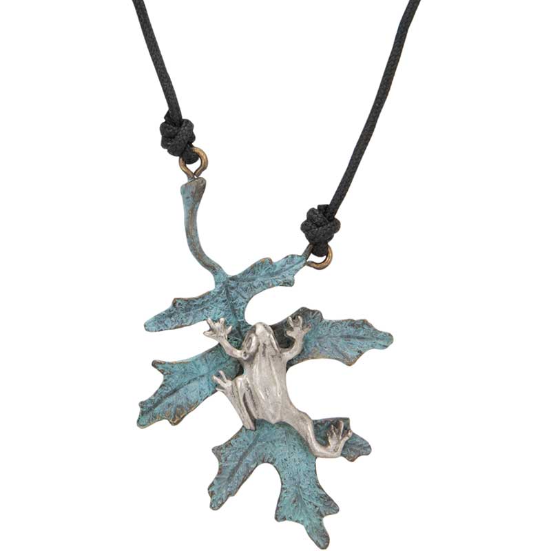 Oak Leaf with Silver Frog Pendant