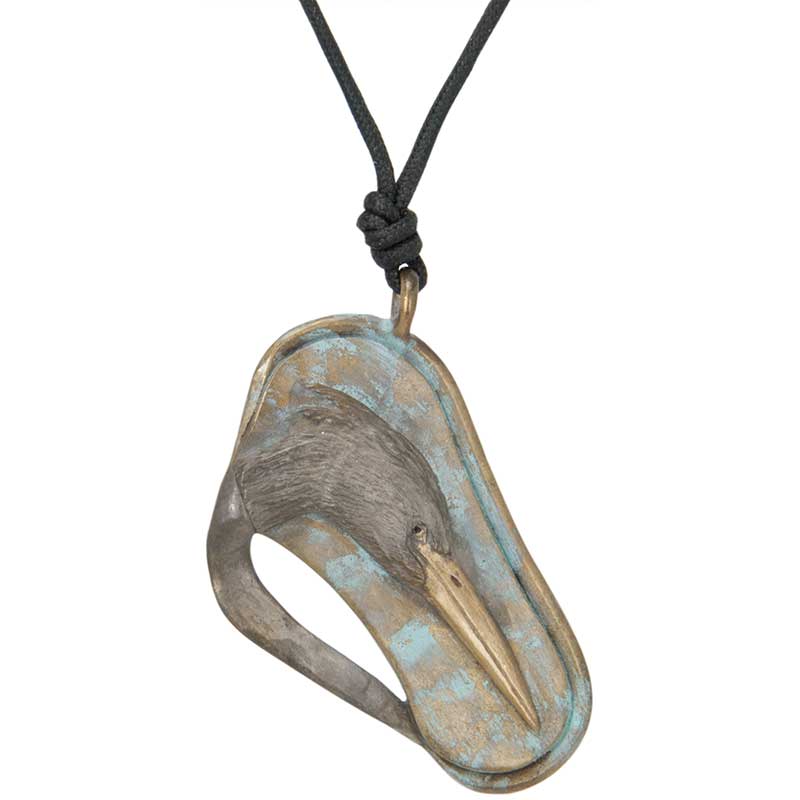 Heron Bas Relief Pendant, Bronze