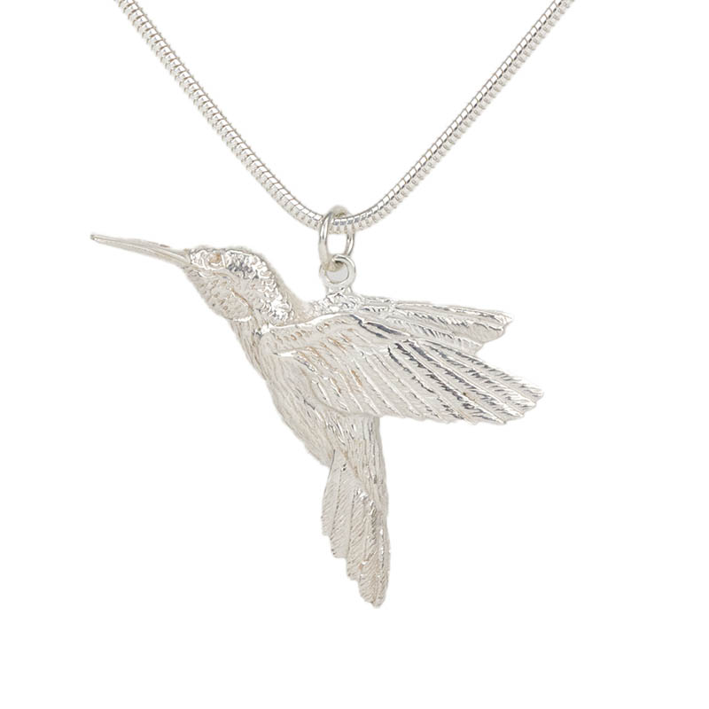 Hummingbird Pendant, Sterling Silver shown with Sterling Snake Chain