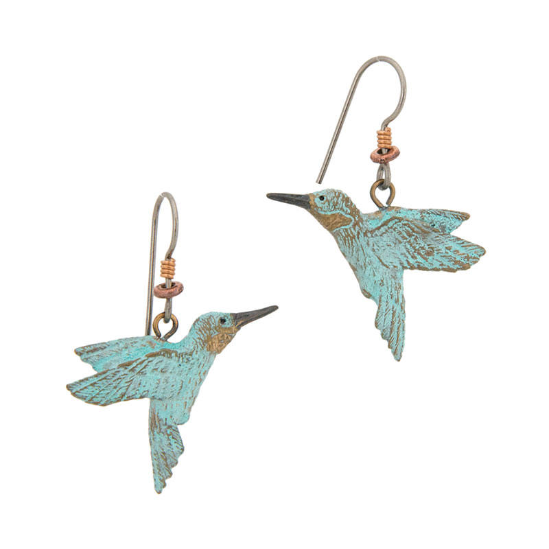 Hummingbird Earrings, Bronze